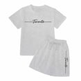 thumbnail image 7 of CUZIBR Toddler Kids Outfit Sets Girls Casual Loose Short Sleeve O-Neck T-Shirts Shorts Letter Print Comfortable Everyday Wear Kids Clothes Sets,Light Gray,5-6 Years, 7 of 7