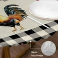 thumbnail image 3 of Black White Plaid Rooster Round Tablecloth, Fitted Table Cover with Elastic for 45"-54" Round Tables, Vintage Farmhouse Checkered Rustic Table Cloth Outdoor Dinning Party Waterproof Tablecloths, 3 of 7