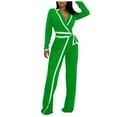 thumbnail image 2 of AUNVITO Women Winter V-Neck Color Block Belt Slimming Jumpsuit Elegant Long Sleeve Party Wear, 2 of 7