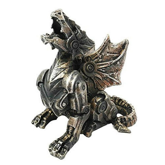 Small Pet Steampunk Mechanical Robotic Cyborg Winged Dragon Figurine Statue