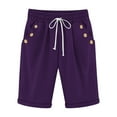 thumbnail image 4 of Plus Size Summer Pants - Thin Elastic Waist Casual Wide Leg Cropped Trousers, Purple Ladies Casual Pocket Thin Outer Wear Elastic Belt in Trousers Large Size Loose Pants, 4 of 5