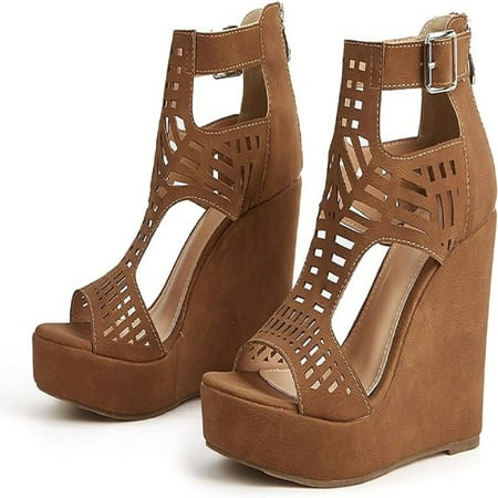 

HOLXI 2024 Wedge Sandals for Women Open Toe Cutout Platform Bohemian Sandals High Heel Buckle Ankle Strap Comfy Summer Sandals