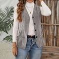 thumbnail image 5 of Women's Button Up Corduroy Vest V Neck Slim Fit Tops with Pockets Sleeveless Trendy Blazer Jackets Lightweight Coats Winter Snap Gilet Warm Outerwear Casual Waistcoats, 5 of 8