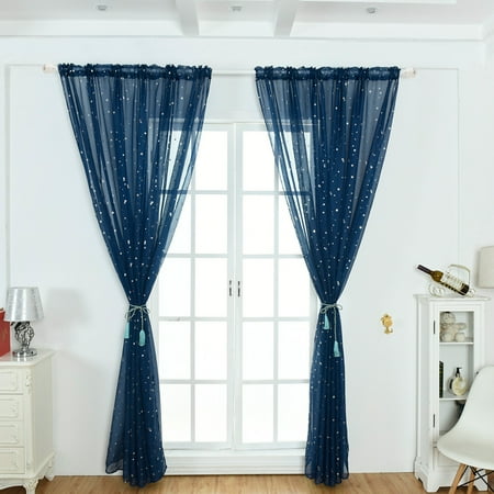 drape gauze plating 1pc sheer curtain rod pocket panel window stars mini silver