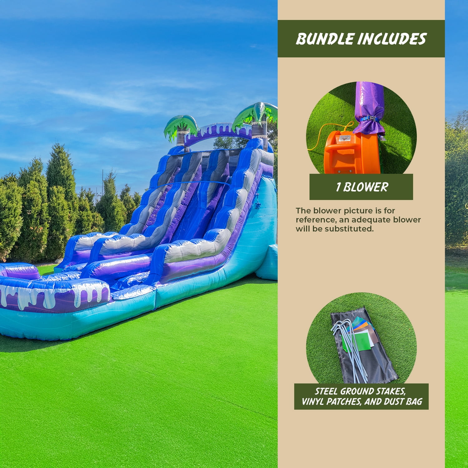 XJUMP Tropical Deep Sea 19' Dual Lane Side Loader Water Slide with Pool, for Kids and Adults, Commercial Grade PVC Vinyl, Outdoor Backyard Fun, Blow up Water Park, (Blower Included)