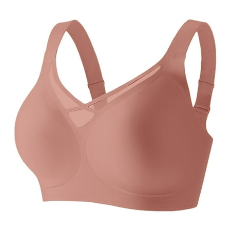 Gkeoshab Women s Bras Women Plus Size Seamless Bra Thin Minimizer Bra with Side Control & Anti-Sag Pink XL