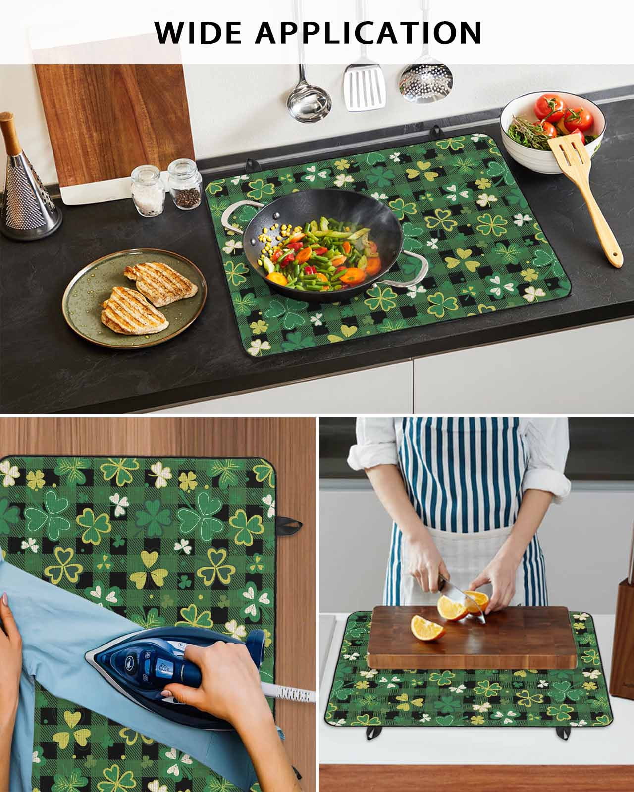 Large Induction Cooktop Protector Mat St. Patrick's Day Stove Top Covers for Electric Stove, Spring Green Lucky Shamrock Grass Retro Decorative Stove Burner Cover Mats, Glass Top Stove Cover