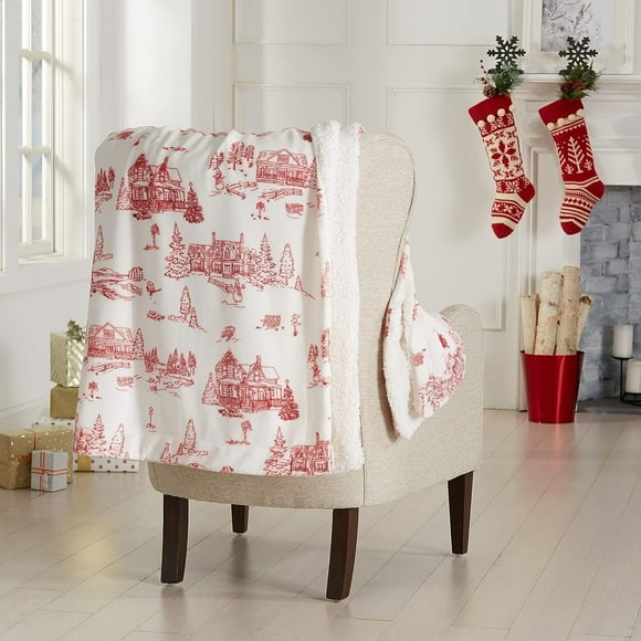 Couverture Jetée des Fêtes en Velours Doux Peluche et Molleton Sherpa 50 Pouces x 60 Pouces / Couverture Jetée de Noël pour Sofa et Lit / Couverture Jetée en Peluche Douillette et Chaude / Couvertures et Jetés des Fêtes Collection Eve