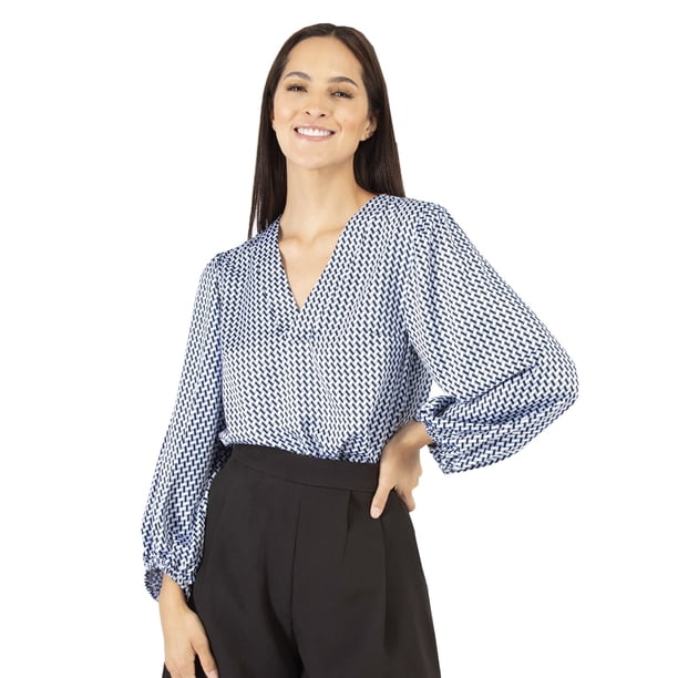 Blusa cuello V manga bomba retro AMAD Casual para mujer Talla M