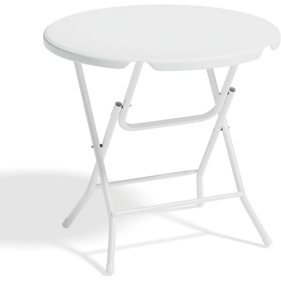 2.6Ft Round Foldable Table Portable Plastic Table for Banquet Even Indoor Outdoor (White)