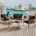 thumbnail image 5 of EastVita 4 Pieces Outdoor Patio Furniture Set with Table All-Weather Boho Wicker Rattan Patio Sectional L-Shaped Sofa Metal Frame Detachable Cushions for Patio Balcony Backyard Deck Black, 5 of 8