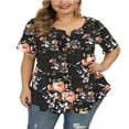 thumbnail image 1 of T-shirts à Fleurs à Col en V pour Femmes Grande Taille, Manches Courtes, Été, Coupe Ample, 1 of 2