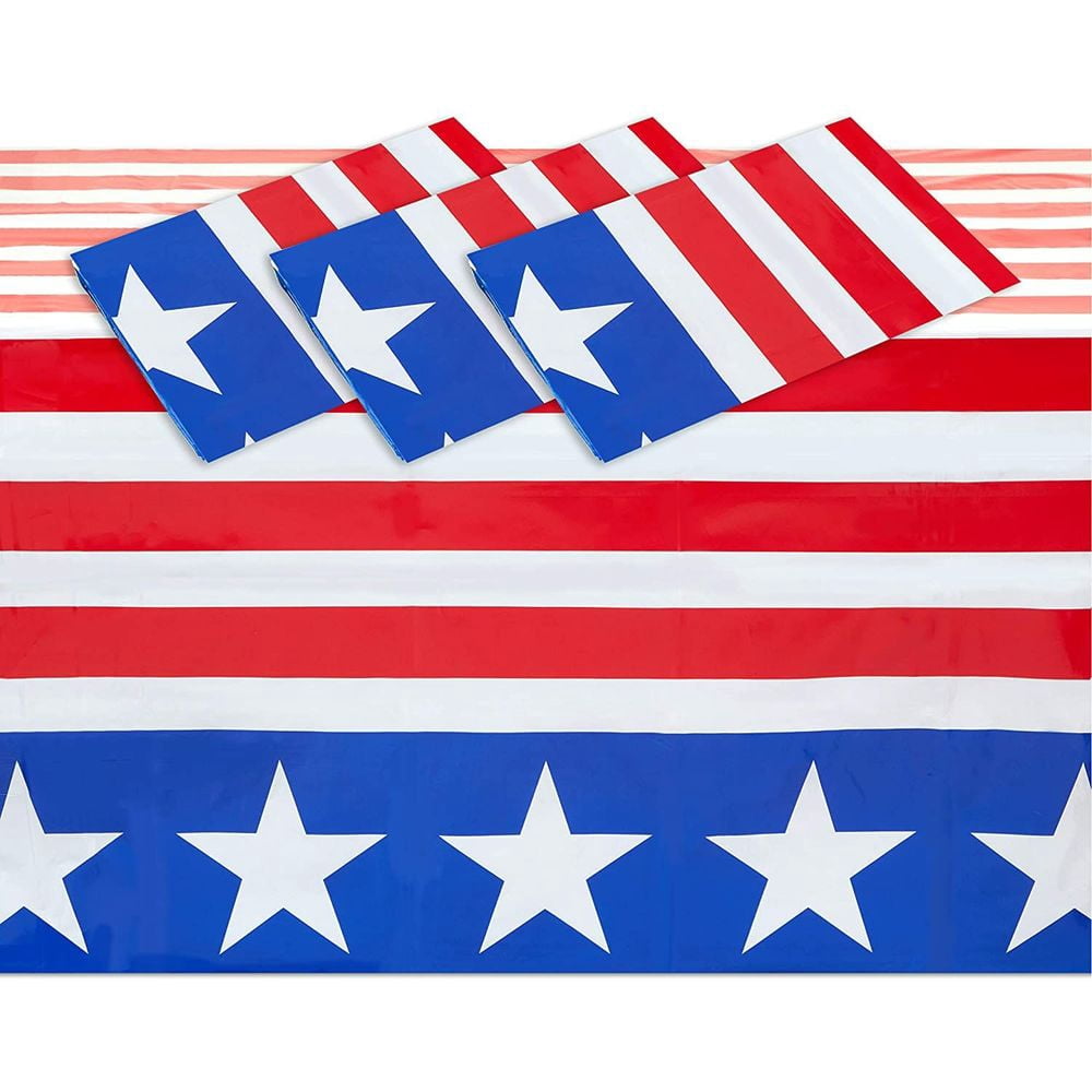 6 Pack USA American Flag Plastic Tablecloths, 54" x 108" Rectangular