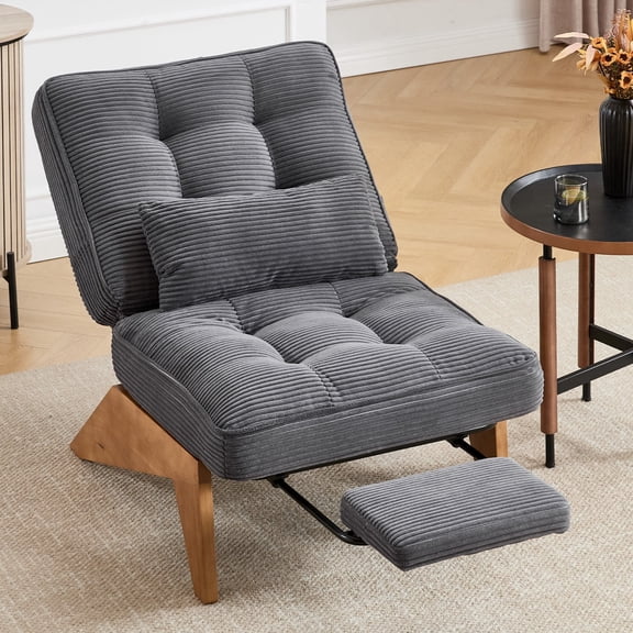 Villeston Corduroy Accent Chair with Adjustable Backrest,Reclining Chair For Reading Room,Living Room,Apartment, Office,Dark Gray