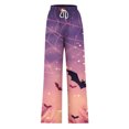 thumbnail image 3 of WXLWZYWL Halloween Pants for Women Plus Size Stretch Pants Casual Palazzo Sweatpants Bat Print Drawstring Wide Leg Pant Lounge Elastic Waist Sweatpant with Pockets, 3 of 4
