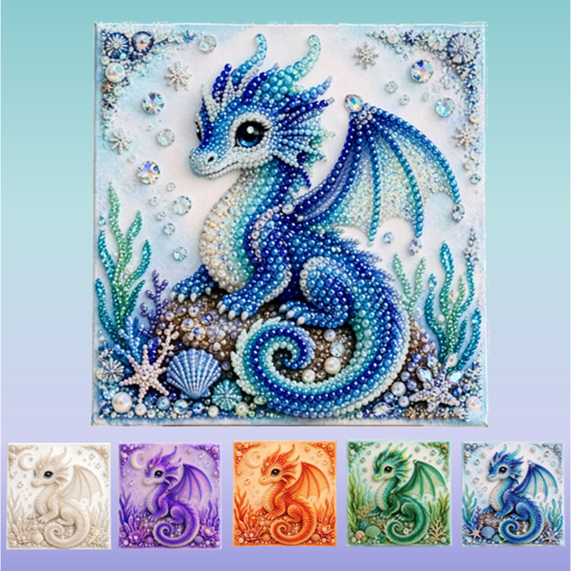 Fantasy 3D Relief Dragon Diamond Painting DIY Kit Dragon Diamond Art Painting Kit Premium Pearl Effect Beads Diamond Art Hand‑Made Craft Canvas for Wall Hanging Home Decoration (Blue Dragon)