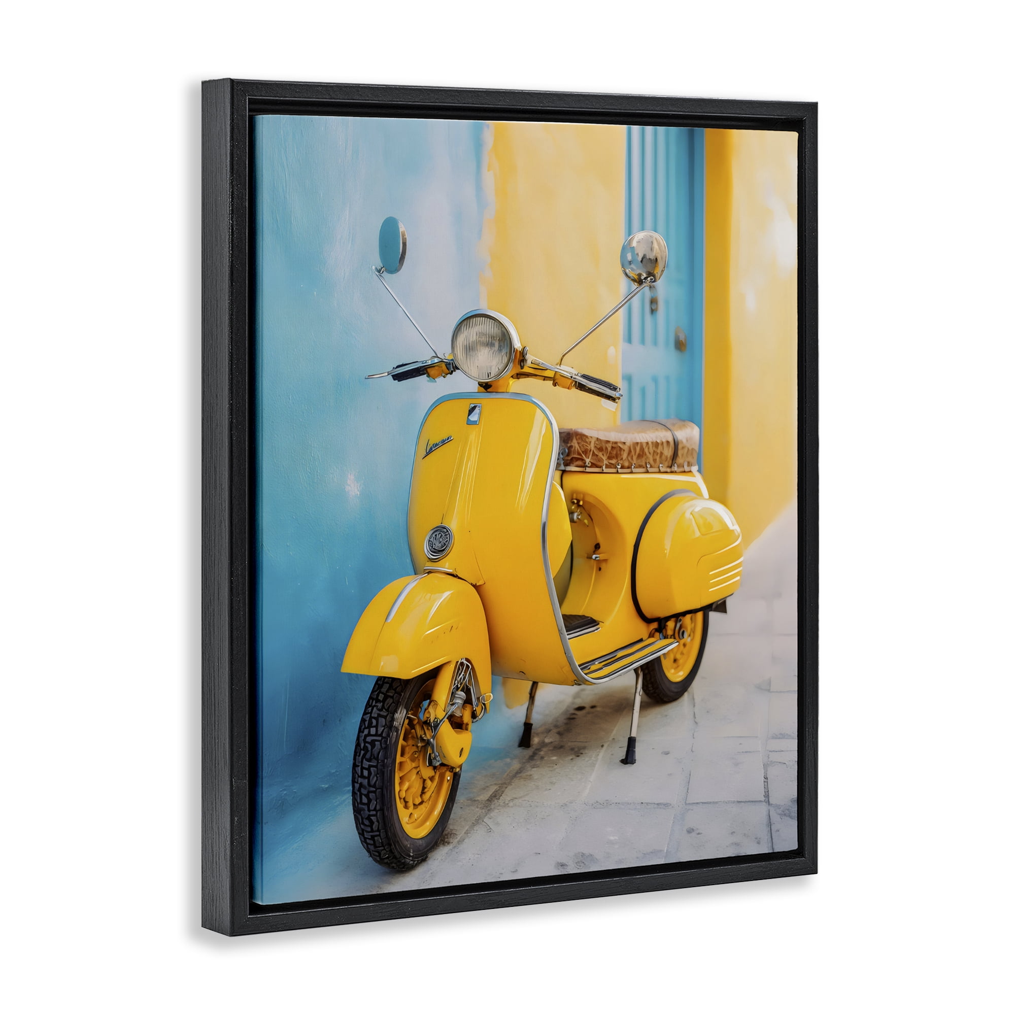 Stupell Industries Sunny Ride Vintage Moped Black Framed Floater Canvas Wall Art, design by Franklyn Gregory