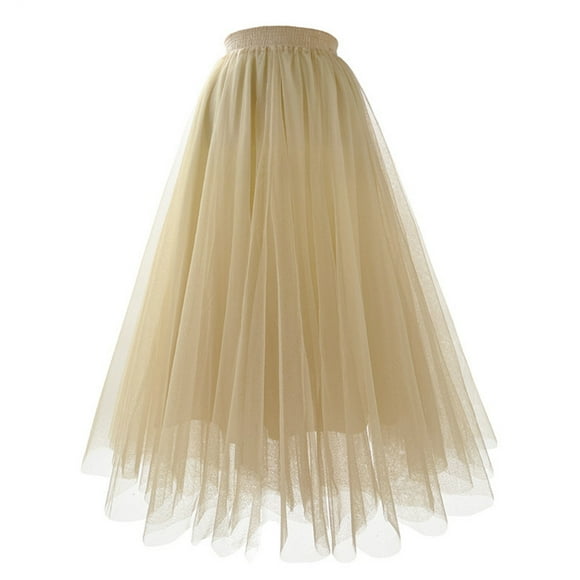 Mrat Crochet Skirt Womens Pleated Gauze Knee Length Skirt Adult Dancing Skirt Jean Skirt S-234 Khaki S