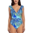 thumbnail image 2 of Yiaed Peacock Print Women's Ruffled One Piece Swimsuit V Neck Swimwear Slimming Monokini for Woman-Medium, 2 of 8