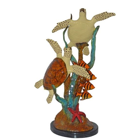 Two Turtles Swimming with Clown Fish Bronze Statue - Size: 18"L x 31"W x 42"H.