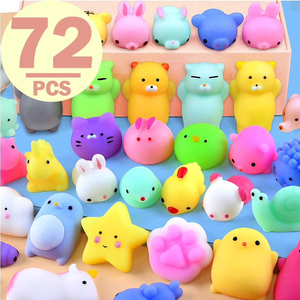 65PCS Mochi Squishy Toys for Kids Party Favors Fruit Animal Mini Squishies Stress Relief Toys Easter Egg Fillers Goodie Bag Stuffers Classroom Prizes Kids Valentines Xmas Gifts for Boys Girls Random 