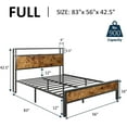 thumbnail image 4 of Merluxy Full Size Bed Frame, Industrial Platform Bed with Charging Station, 2-Tier Storage Headboard/ No Box Spring Needed/ Noise-Free/ Dark Brown, 4 of 7
