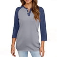 thumbnail image 4 of Lumtrix Women's Casual 3/4 Sleeve T Shirts Button Down V-neck Tunic Blouses Color Block Basic Tee Tops Loose fit Summer Shirt Light Gray S, 4 of 4