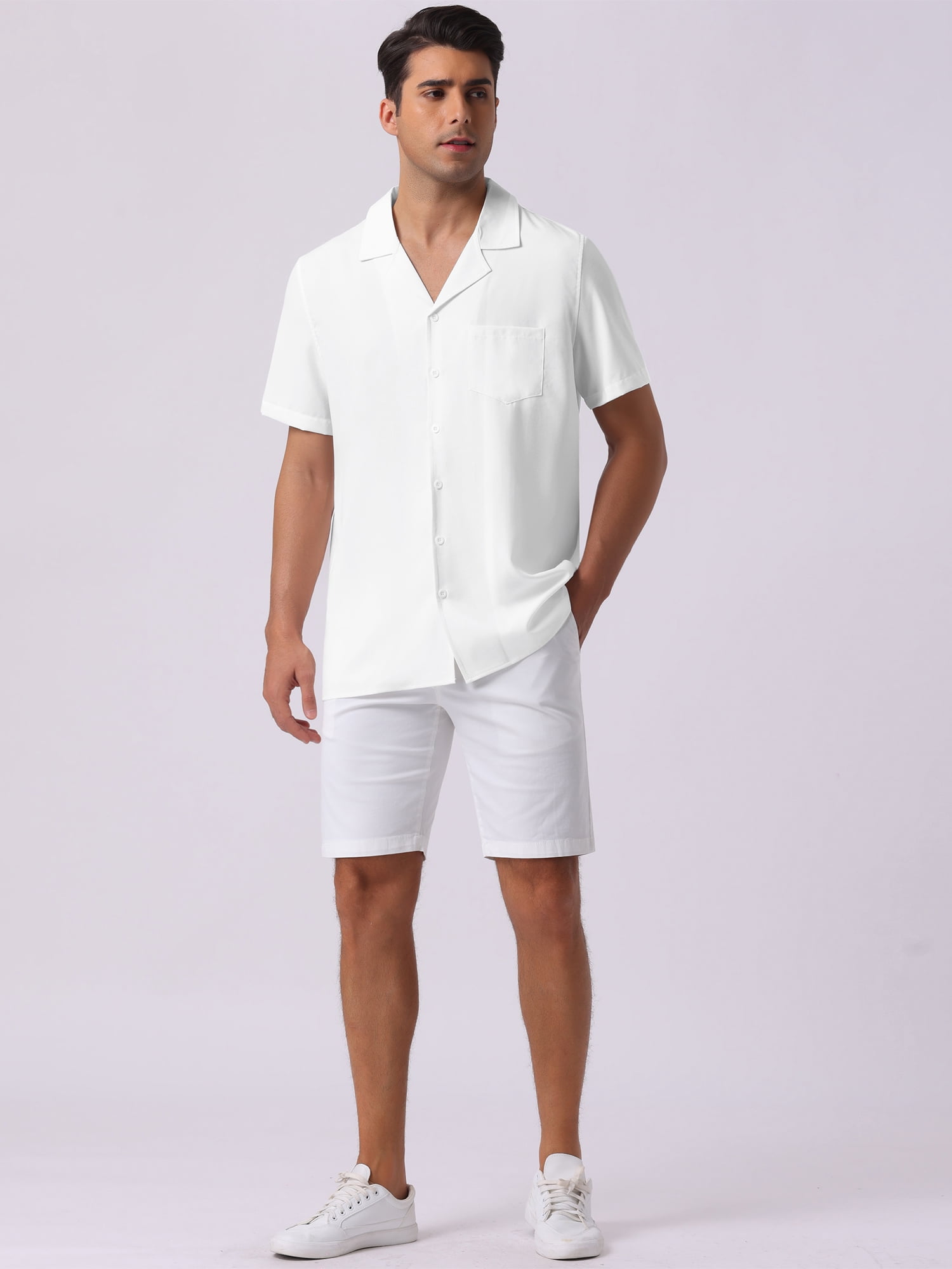 DARING DIVA Men's Linen Camp Collar Short Sleeve Button Down Beach Shirts S White