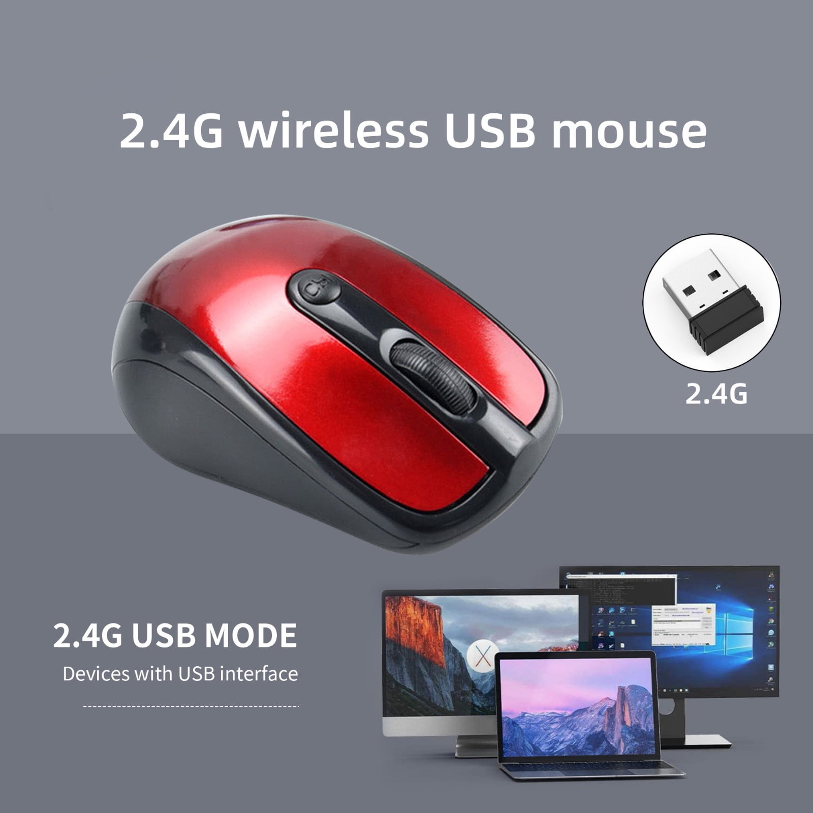 YZEGDCH Tech Accessories Wireless Blue-tooth Mouse Office Gaming Mouse 3 Button USB LED Ergonomic Button 1600 DPI for Laptop PC,Red