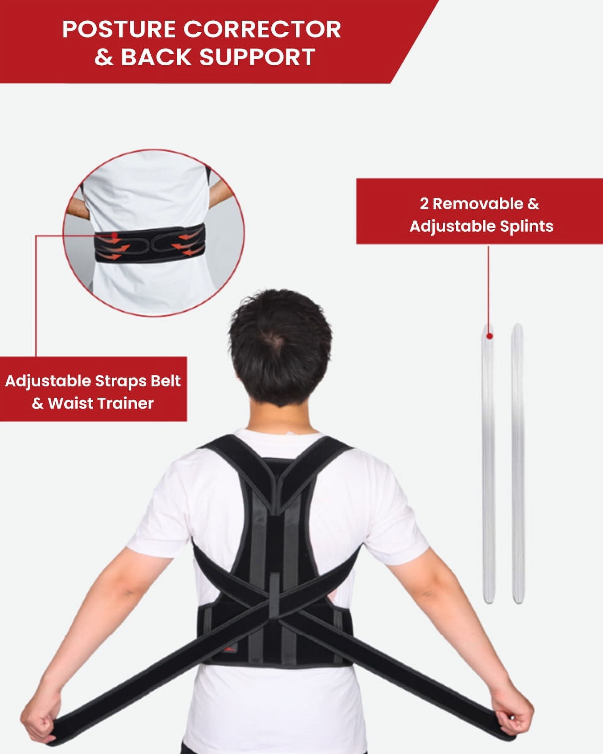 Back Brace Posture Corrector for Women and Men, Lower and Upper Back Pain Relief, Hunchback and Scoliosis Straightener with 2 Removable Metal Splints Support, Adjustable Straps Belt Waist Trainer