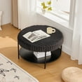 thumbnail image 6 of Ottoman, Charcoal Faux Fur with Open Shelf Storage, 30.9 Inch Round Footstool Coffee Table for Living Room, Bedroom, Entryway, Black Metal Legs, 275 lb Capacity, 6 of 11