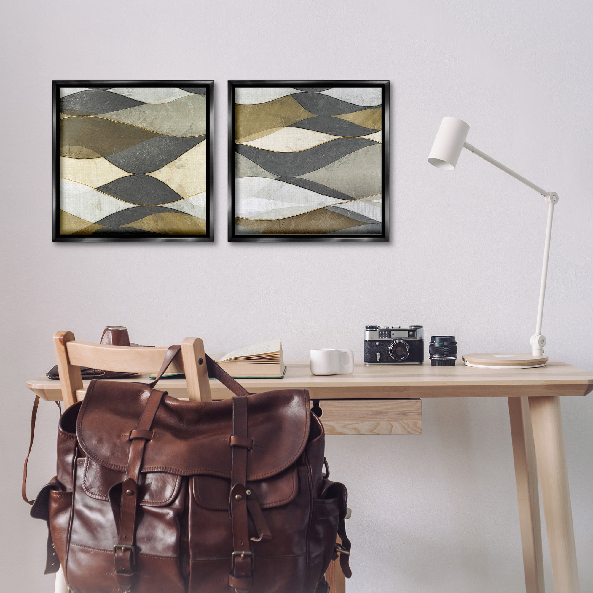 Stupell Industries Contemporary Layered Waves Abstract Painting Black Floater Framed Canvas Art Print Wall Art, 18 x 18, Set of 2