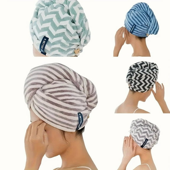 1-Pack Quick-Dry Hair Wrap Towel, Purple White Striped Microfiber Hair Cap, Soft Absorbent Headscarf for Fast Drying, Gentle Hair Protection, Bathroom & Travel Essential