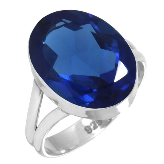 925 Silver Ring For Women - Girls Blue Sapphire Simulated Stone Silver Ring Size 8.5 September Birthstone Fashion Silver Ring Size 8.5 Gift For Mother On New Year 925 Gemstone Silver Jewelry