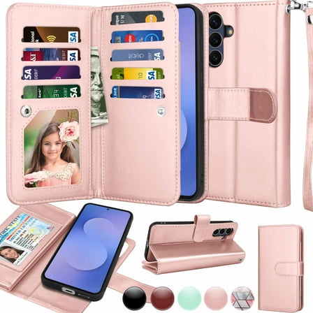 Wallet Case for Samsung Galaxy S25 FE 5G 2025 Wallet Case ,[9 Card Slots] Luxury PU Leather Credit Holder Carrying Folio Flip [Detachable] Kickstand Magnetic Phone Cover & Lanyard [Pink]