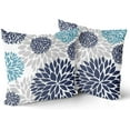thumbnail image 2 of Navy Blue Throw Pillows Covers 18x18 Set of 2, Purplish Aqua Dahlia Flower Pillow Cushion Cases, Teal Grey Floral Decor Throw Pillows Cover Gifts for Bed Couch Sofa Living Room, 2 of 6