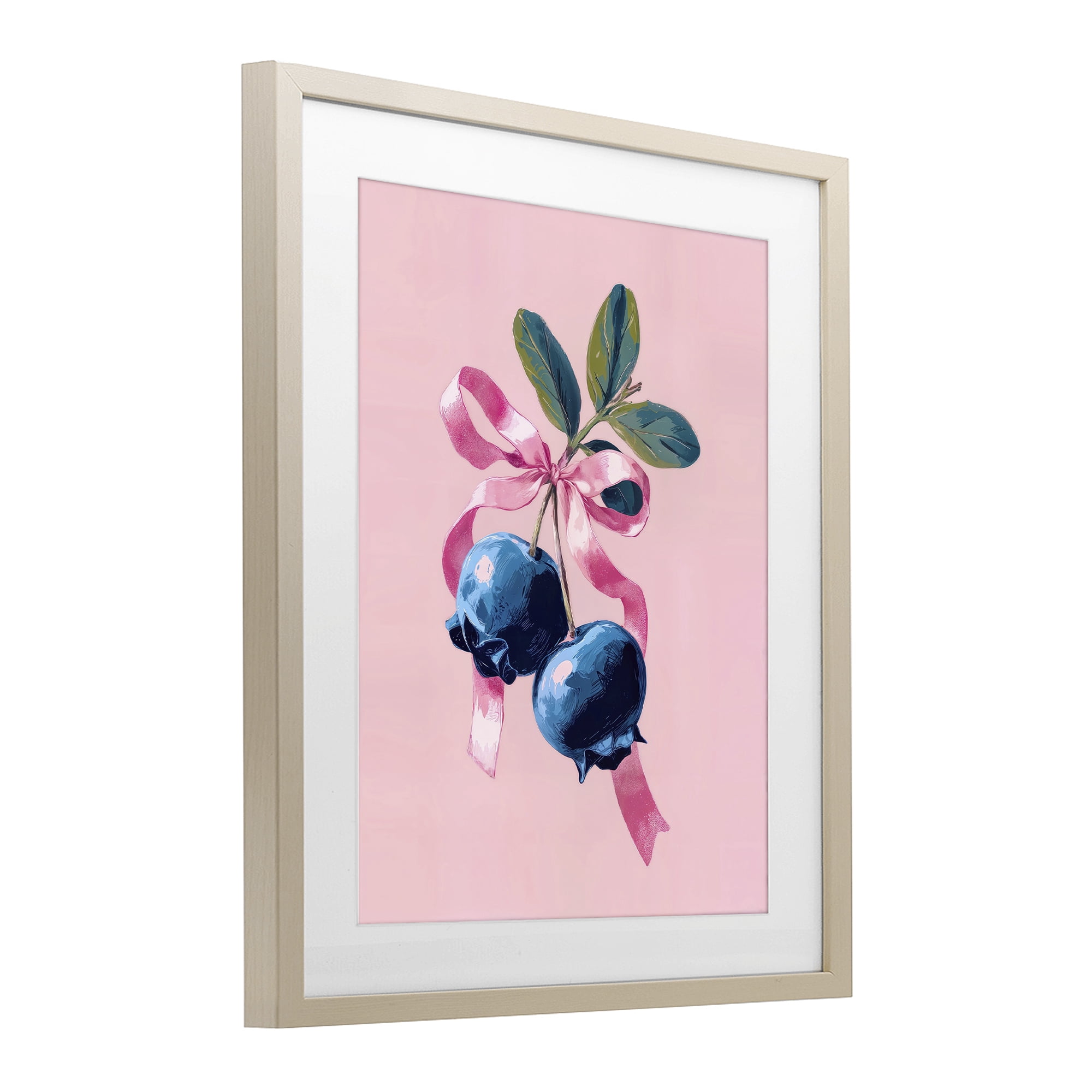 Stupell Industries Blueberry Branch with Pink Bow Birch Framed Print Under Glass, design by Imagine It Images