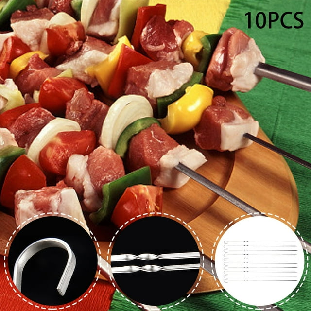 Fourchettes de Barbecue Ensemble d'Outils de Grillade pour Brochettes et Brochettes 10 Pcs Brochettes en Acier Inoxydable avec Poignées Durables et Distribution Uniforme de la Chaleur 10 Pcs