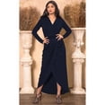 thumbnail image 3 of KOH KOH Long Sleeve Full Floor Length V-Neck Sexy Wrap Empire Waist Formal Dressy Winter Fall Cocktail Wedding Guest Party Tall Gown Maxi Dress For Women Dark Navy Blue X-Large US 14-16 NT292, 3 of 6