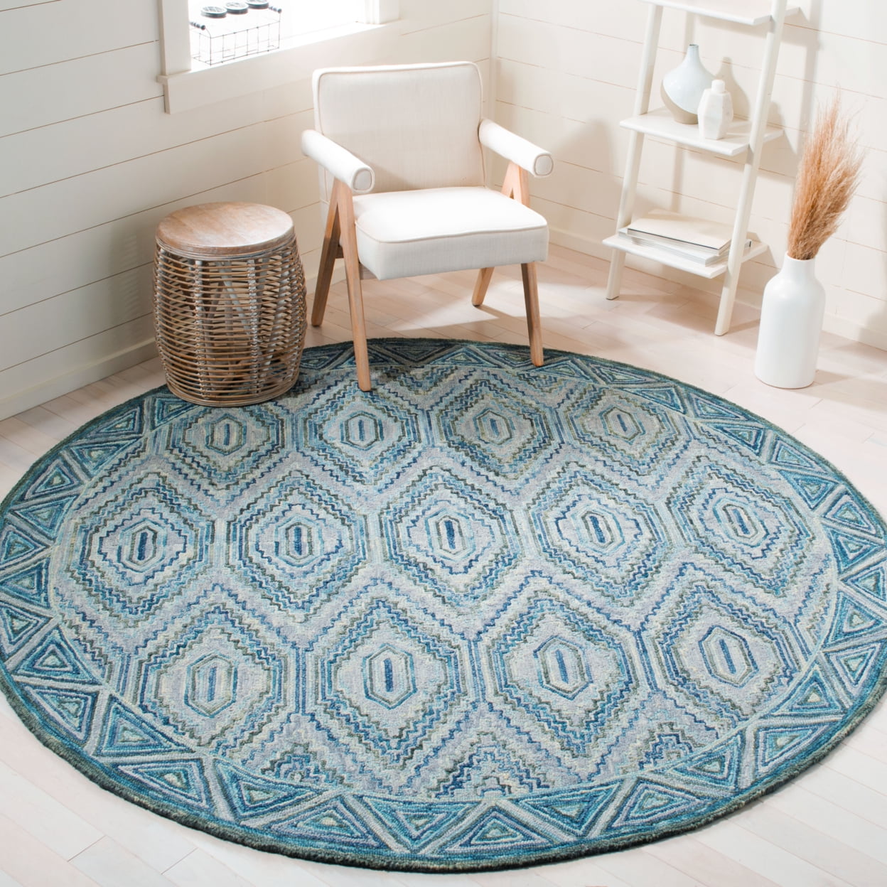 SAFAVIEH Aspen Eglantine Geometric Diamonds Wool Area Rug, Grey/Blue, 5' x 8'