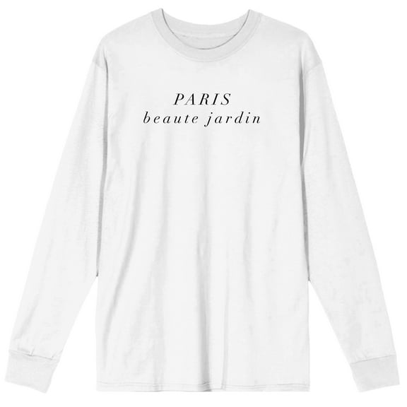 Paris Beaute Jardin Crew Neck Long Sleeve White Adult Tee-Medium