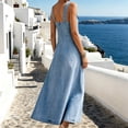 thumbnail image 6 of Womens Dress Women's Collar Button Denim Dress V Neck Sleeveless Loose Fit Casual Long Dress Overalls Solid BU2 S, 6 of 6