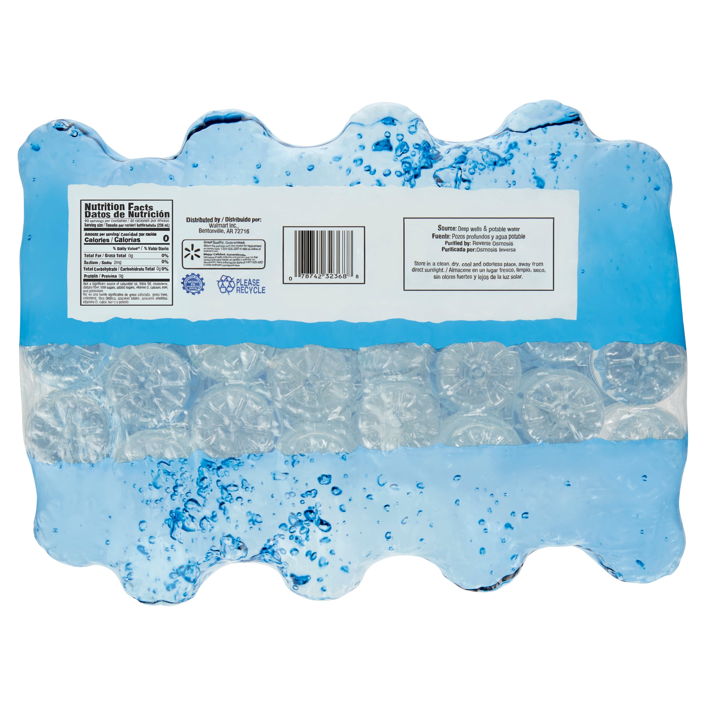 Great Value Purified Drinking Water, 8 fl oz, 40 Pack, Plastic, Bottles