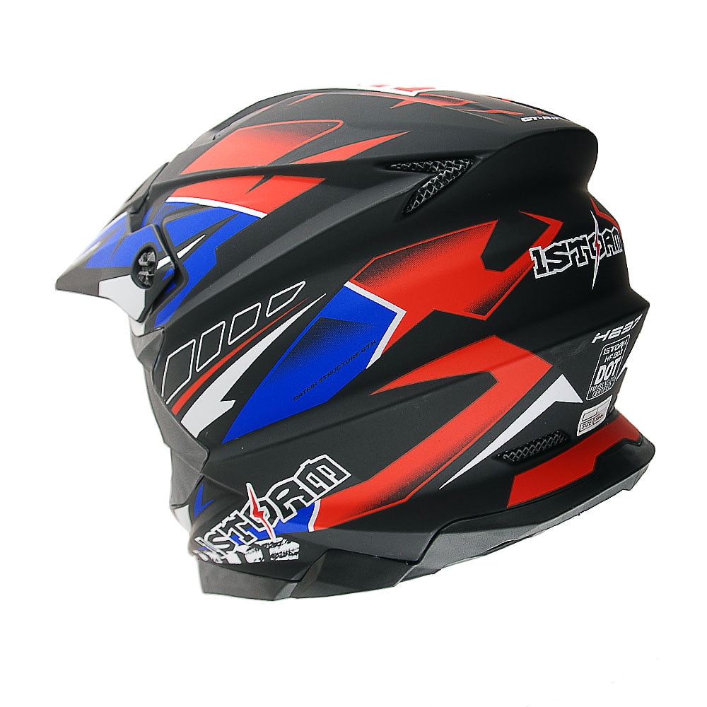 1Storm Motocross Adult Helmet Downhill Mountain Bike Helmet BMX MX ATV Dirt Bike Storm Style HF803; Red Blue