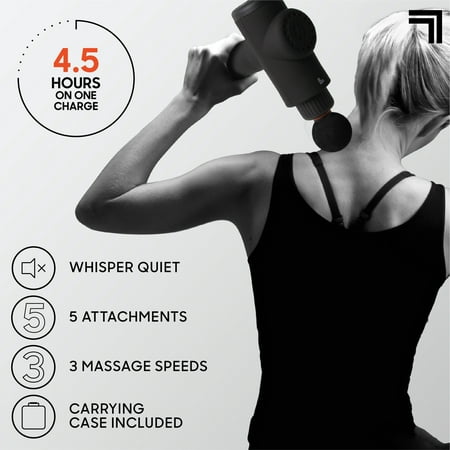 Sharper Image Powerboost Deep Tissue Percussion Massage Gun for Full Body Recovery, 5 Attachments, Whisper Quiet, Rechargeable