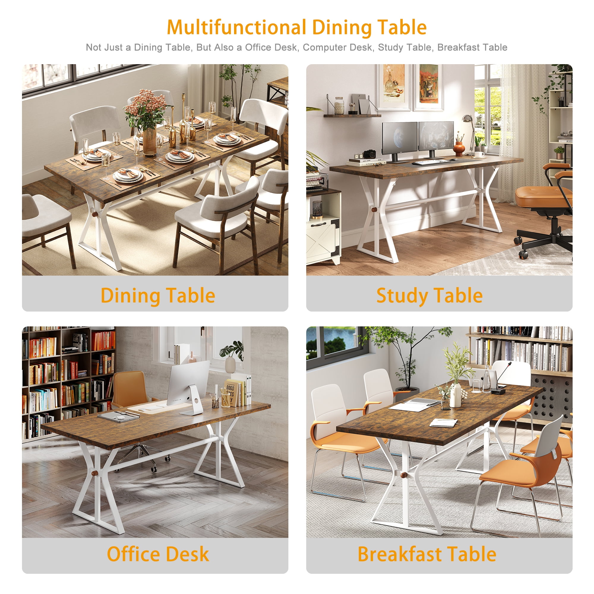 Manora 71 Inch Modern Farmhouse Rectangle Wood Dining Table, Seats 6-8, Industrial Kitchen Dining Table for Home Kitchen & Dining Room