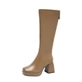 thumbnail image 1 of WEAIXIMIUNG Ladies Ankle Boots Dressy Ladies Fashion Solid Color Leather Square Toe Back Zip High Heel Boots, 1 of 8