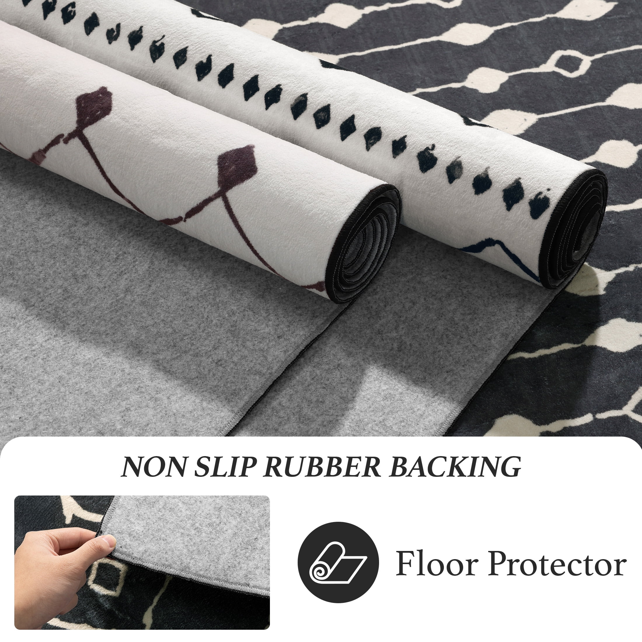 SONORO KATE 5'×7' Washable Area Rug for Living Room, Moroccan Non-Slip Soft Carpet for Bedroom Dining Room Office, Carbonblack