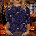 thumbnail image 4 of Halloween Plus Size Tops for Women 3/4 Length Sleeve Womens Blouse Fall Loose Crew Neck Witch Graphic T Shirts Halloween Costume & Gift, 4 of 5
