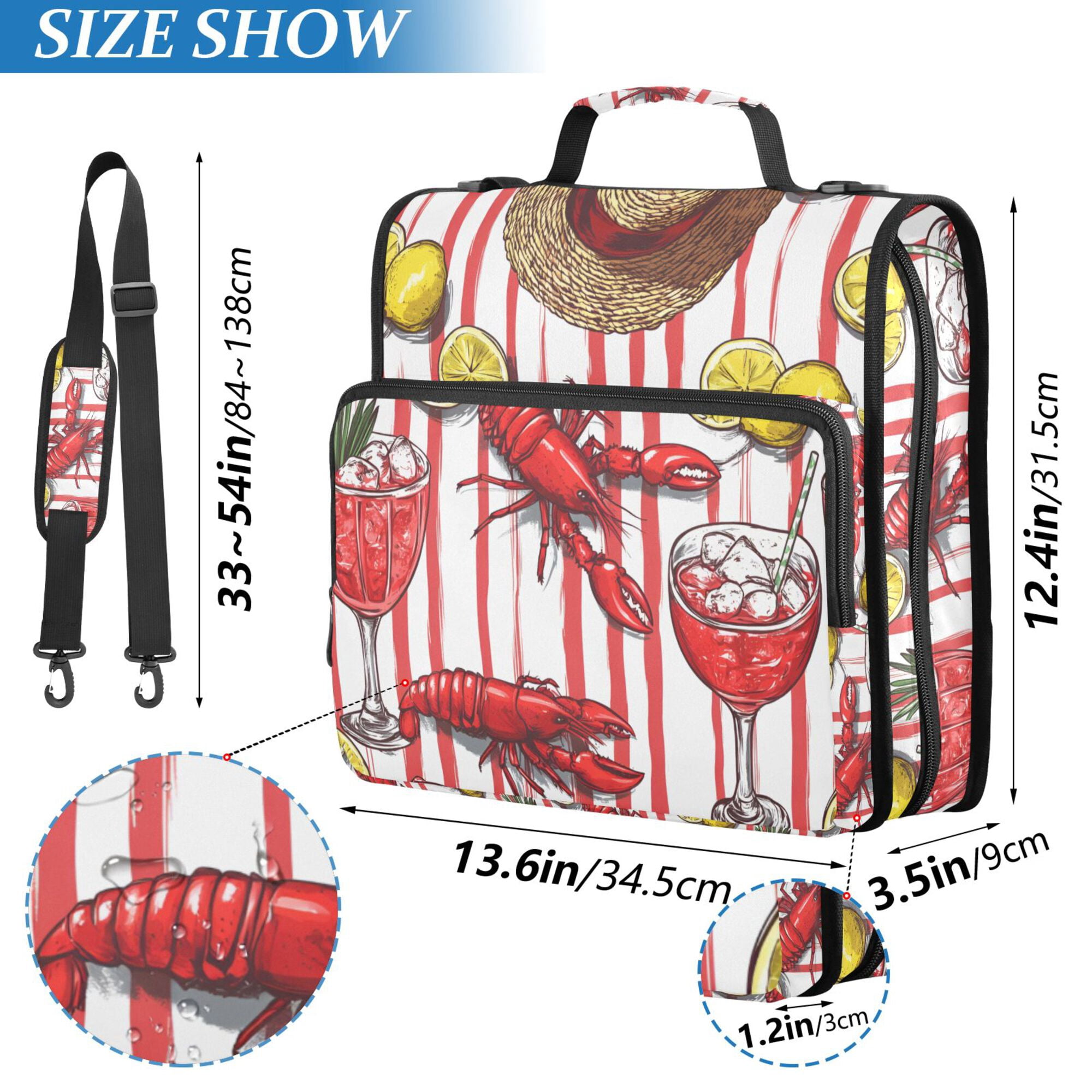 FORMRS Zipper Binder with Shoulder Strap 2-inch Ring 500 Sheet Capacity File Bag, Red Lobster